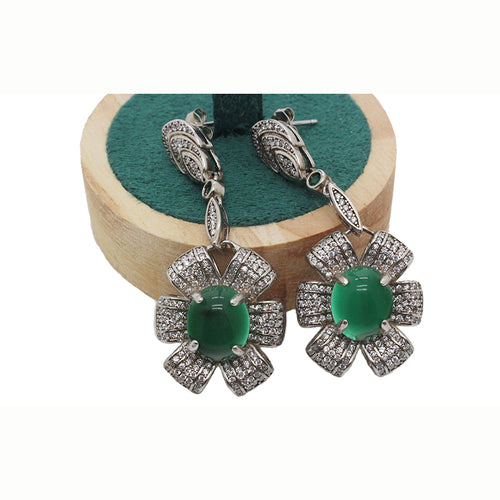 Simulated Jade Drop Earrings in 925 Sterling Silver
