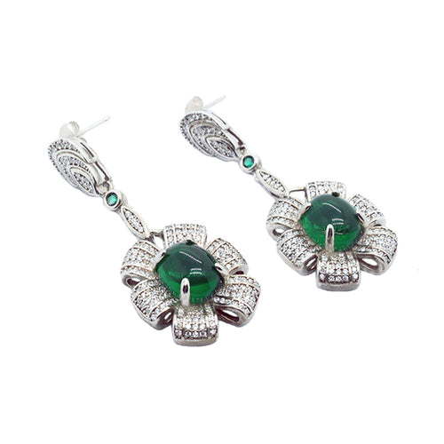 Simulated Jade Drop Earrings in 925 Sterling Silver
