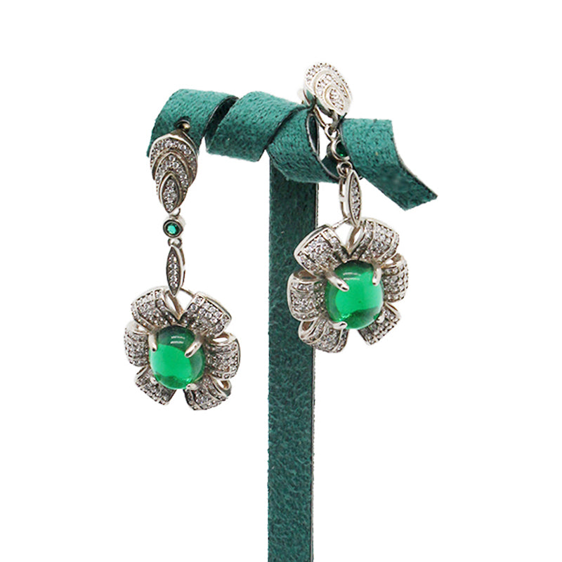 Simulated Jade Drop Earrings in 925 Sterling Silver