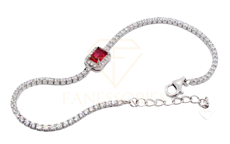 Rectangular Red Ruby 925 Sterling Silver Bracelet 40004